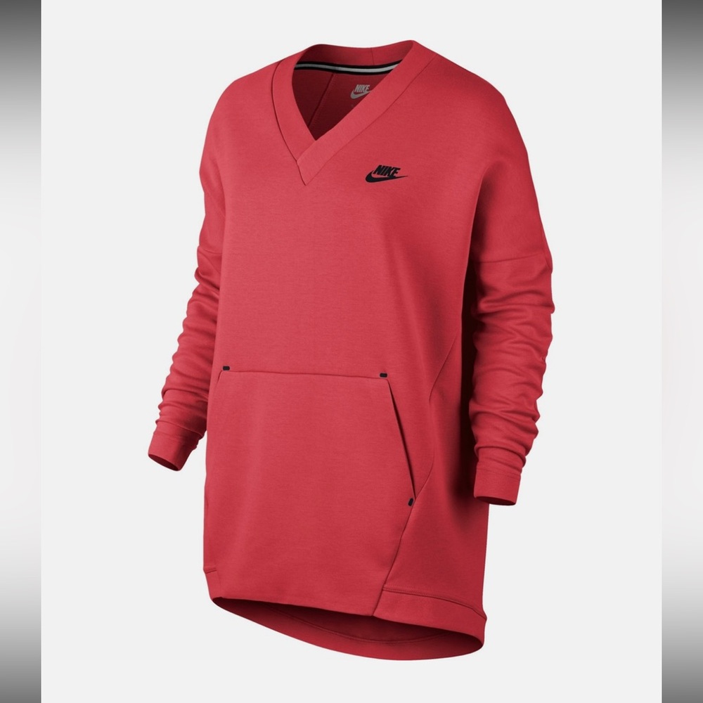 NWOT Nike Sportswear Tech Fleece Women's V-Neck Sweatshirt Ember Glow - Picture 2 of 10